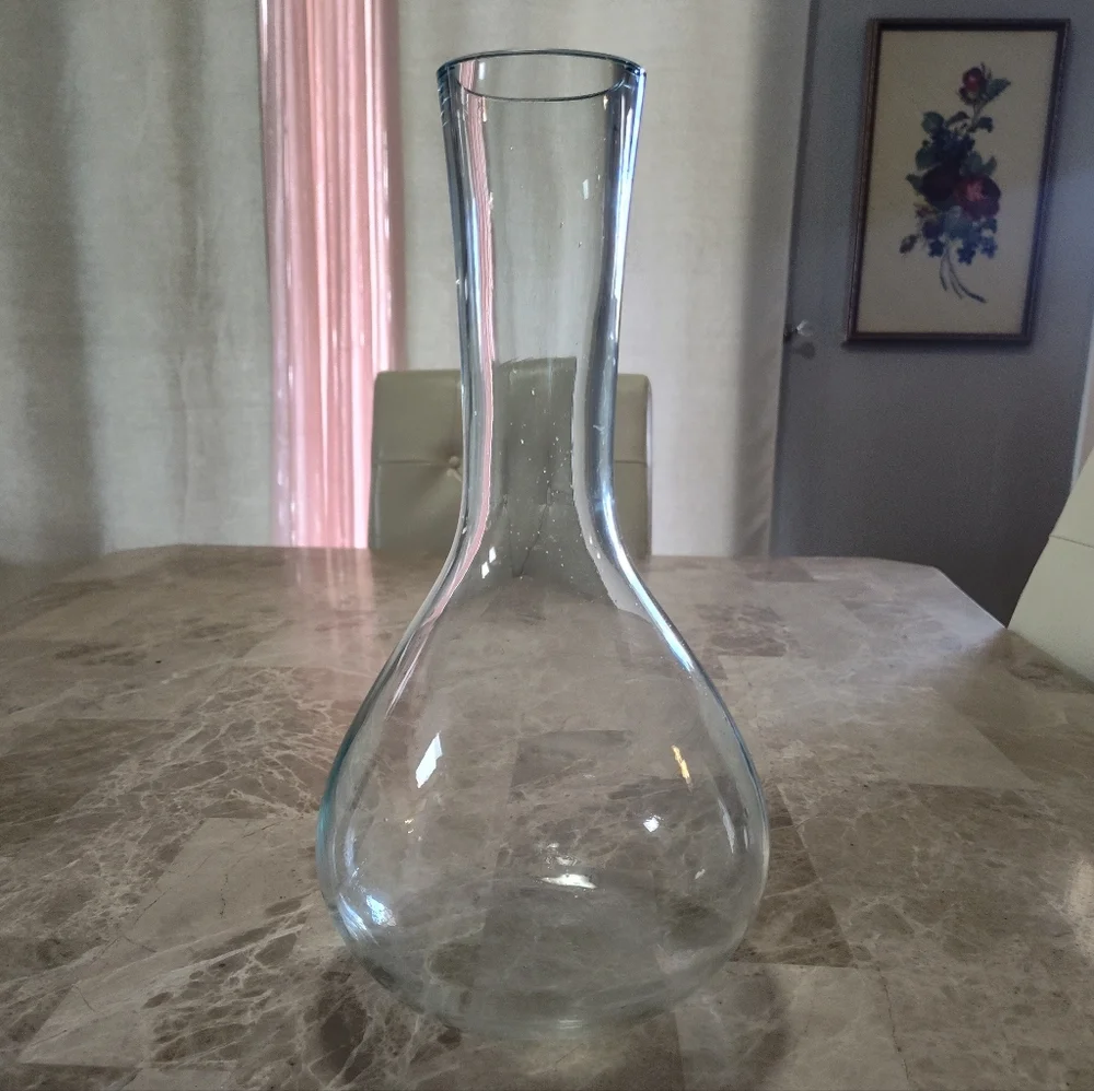 Elegant Large Clear Glass Bubble Bottom Flower Vase Or Wine Decanter Bottle